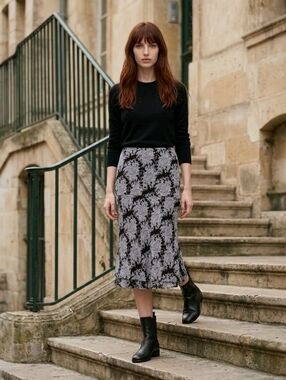 Vintage Y2K Blue Chiffon Midi Slip Skirt Paisley Layered Feminine 8P Stretch